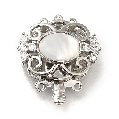 Brass Micro Pave Clear Cubic Zirconia Box Clasps with Resin KK-H480-08P-1