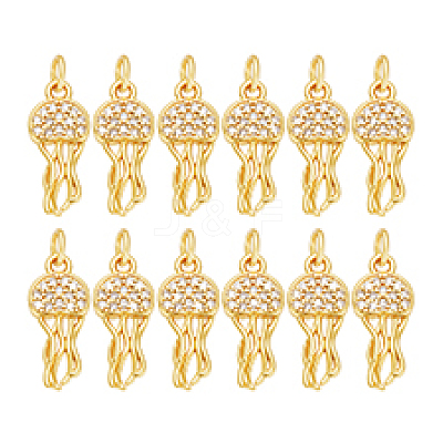 12Pcs Brass Micro Pave Cubic Zirconia Pendants KK-PH0014-34G-1