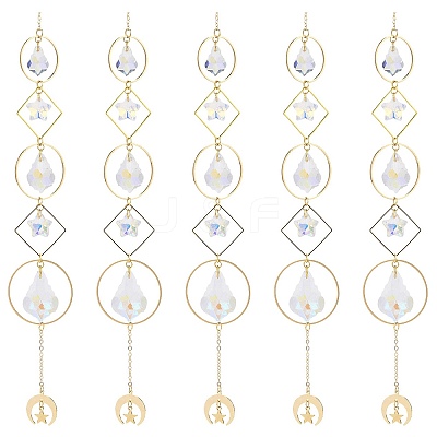 Electroplate Glass Star & Teardrop Window Hanging Suncatchers HJEW-JM00849-1