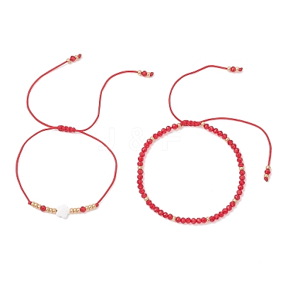 2Pcs Adjustable Glass Seed Beads & Glass Beads Braided Bead Bracelets Set BJEW-MZ00287-01-1