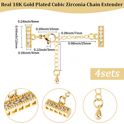 4Pcs Brass Micro Pave Clear Cubic Zirconia Chain Extender KK-BBC0022-80-1