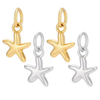 4Pcs 2 Colors 925 Sterling Silver Star Charms STER-PH0004-90-1