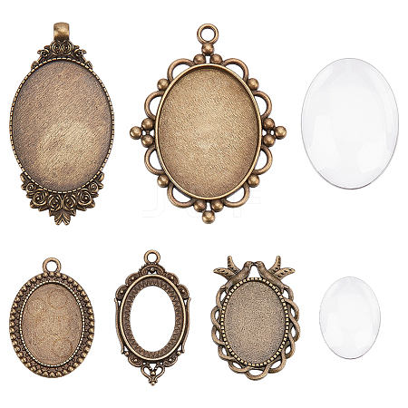 15Pcs 5 Styles Tibetan Style Alloy Carved Rose Large Pendant Cabochon Settings TIBEP-ME0001-04-1
