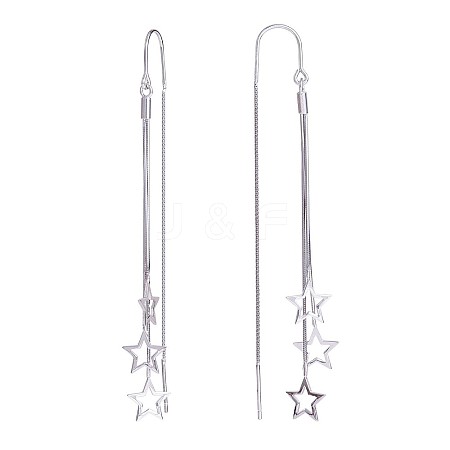 Anti-Tarnish Rhodium Plated 925 Sterling Silver Star with Chain Tassel Dangle Earrings JE1045A-1