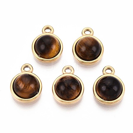 Natural Tiger Eye Half Round Charms STAS-N109-213E-G-1