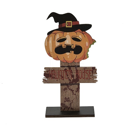 Halloween Wood Sign Pumpkin Ornament DJEW-M016-01A-1