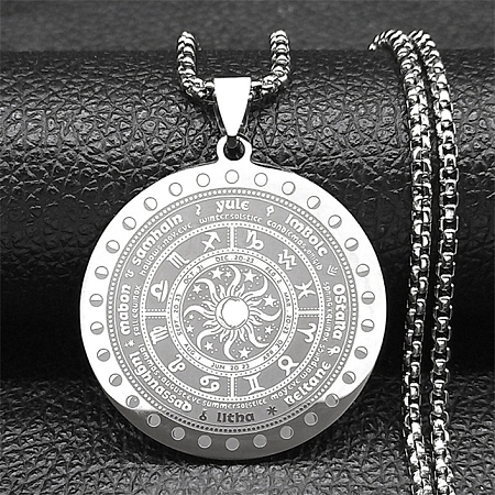 Constellation 304 Stainless Steel Box Chain Sun Pendant Necklaces NJEW-S003-01P-1