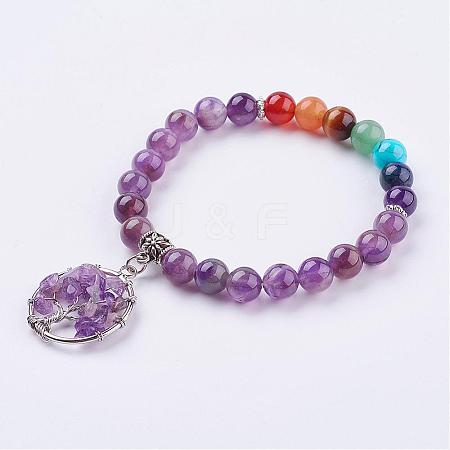 Gemstone Stretch Bracelets BJEW-F262-B09-1