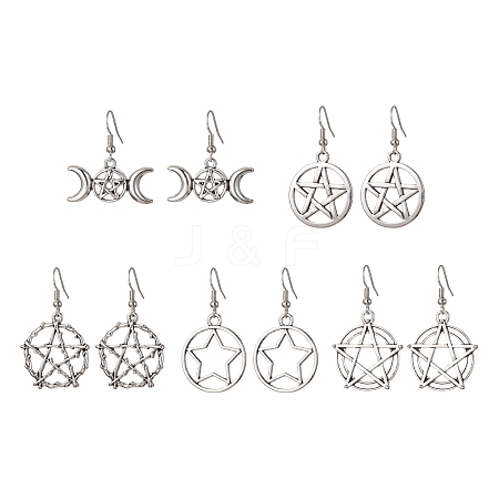 5 Pairs 5 Styles Alloy Dangle Earrings EJEW-JE05551-S-1