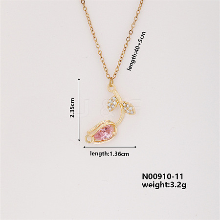 Elegant Vintage Tulip Brass Micro Pave Cubic Zirconia Pendant Necklaces IJ8797-4-1
