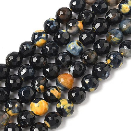Faceted Natural Fire Crackle Agate Beads Strands G-F447-10mm-A09-1