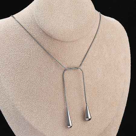 304 Stainless Steel Snake Chain Lariat Necklaces with Teardrop Ends NJEW-D300-02P-1