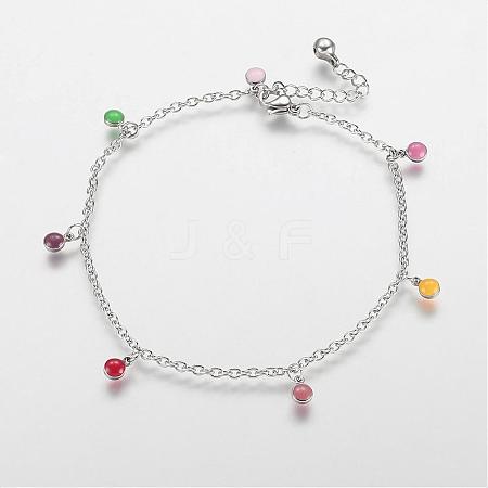 304 Stainless Steel Charm Anklets AJEW-E032-01A-1