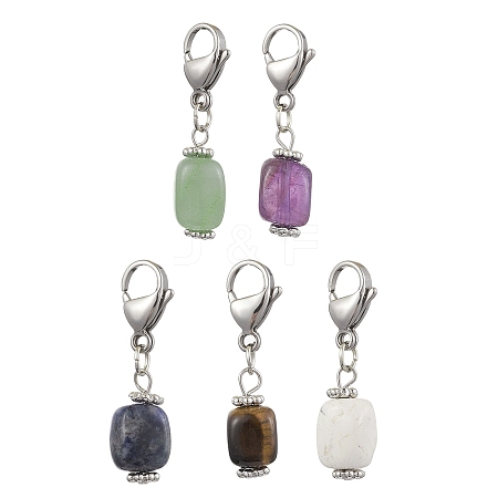 5Pcs Cuboid Natural Green Aventurine & Tiger Eye & Amethyst & Sodalite & Howlite Pendant Decorations HJEW-JM02341-1