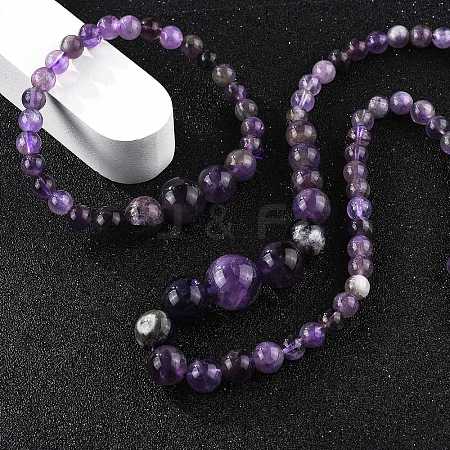 Natural Amethyst Graduated Beads Necklaces and Bracelets Jewelry Sets SJEW-L132-01-1