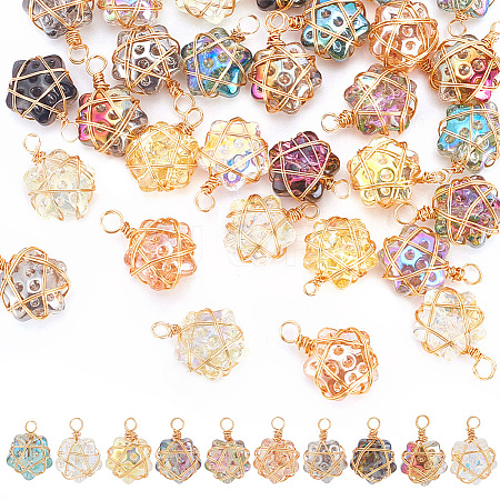 40Pcs 10 Color Glass Pendants PALLOY-AB00197-1