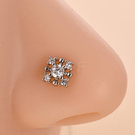 316L Surgical Stainless Steel Clear Cubic Zirconia L-Shaped Nose Rings WG09863-03-1