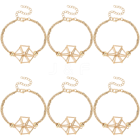 6Pcs Brass Braided Macrame Pouch Empty Stone Holder Bracelet Making BJEW-SC0001-73-1