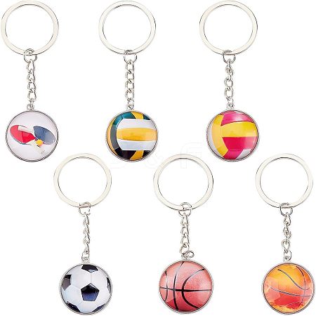 Olycraft 6Pcs 6 Style Glass Pendant Keychain KEYC-OC0001-23-1