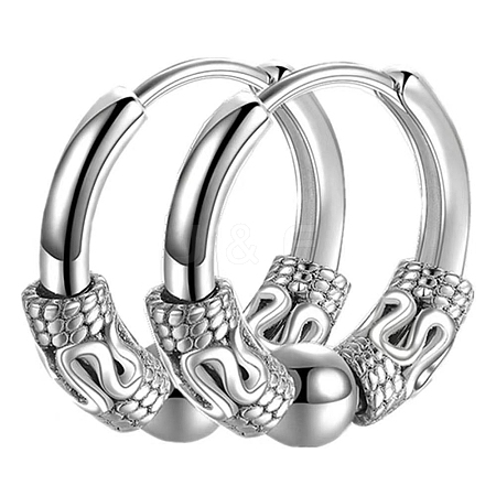 304 Stainless Steel Beaded Hoop Earrings PW-WG23967-09-1