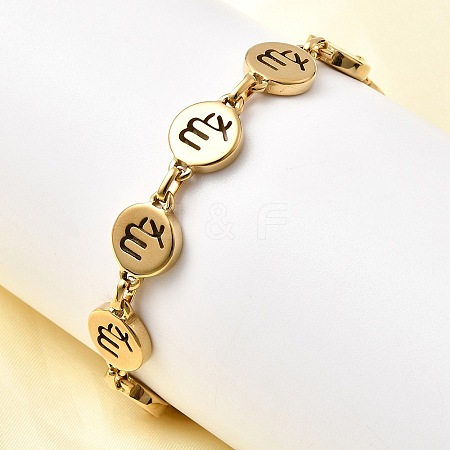 12 Constellations 304 Stainless Steel Link Chain Bracelets BJEW-I239-01G-08-1