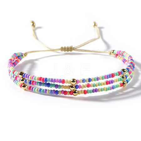 Bohemian Style Rainbow Glass Seed Beaded Multi-layer Braided Bracelets for Women MZ6288-1