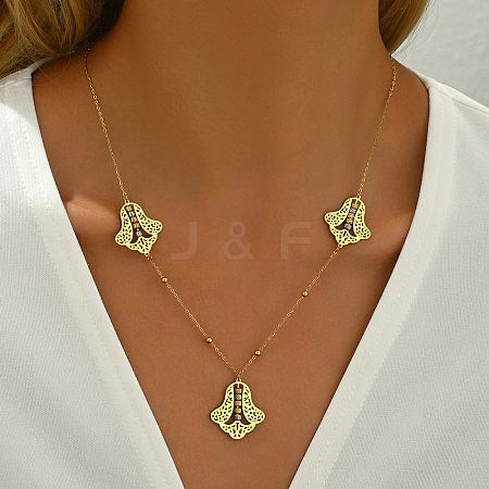 Stainless Steel Geometric Hollow Flower Bib Necklaces for Women BU4676-1