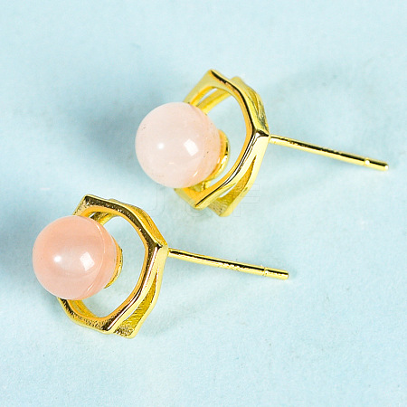 Natural Rose Quartz Studs Earrings PW-WG46384-05-1