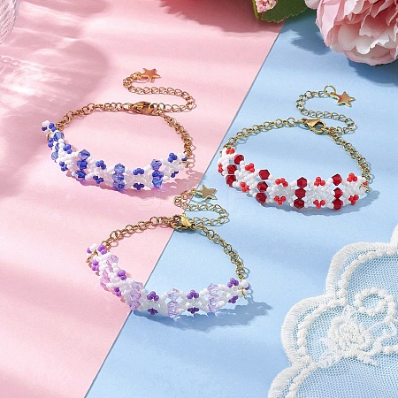 3Pcs Handmade Glass Seed Beaded Bracelet Sets for Women BJEW-MZ00133-1