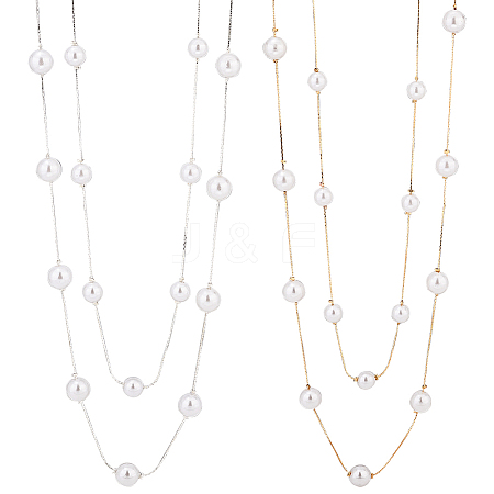 ANATTASOUL 2Pcs 2 Colors ABS Plastic Imitation Pearl Beaded Double Layer Necklaces Set NJEW-AN0001-20-1