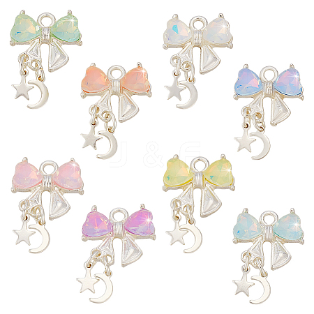 32Pcs 8 Colors Alloy Rhinestones Bowknot Pendants FIND-AR0006-14-1