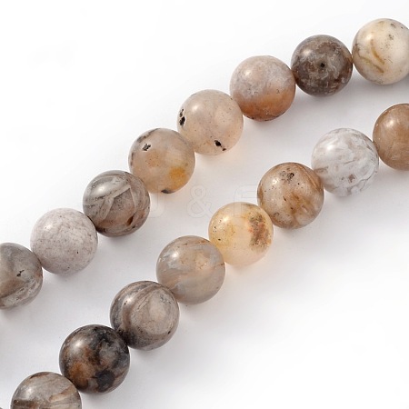 Natural Bamboo Leaf Agate Round Bead Strands G-M248-10mm-04-1