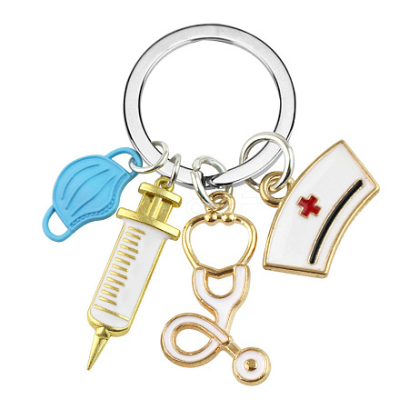 Mask & Nurse Cap & Injection Syringe & Stethoscope Enamel Pendant Keychain KEYC-YW0001-09D-1