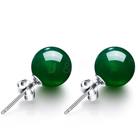 Round Imitation Jade Beads Stud Earrirngs for Girl Women EJEW-BB46205-A-1