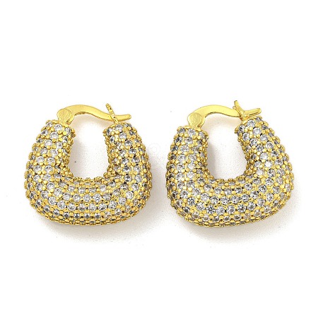 Rack Plating U-Shaped Brass Micro Pave Clear Cubic Zirconia Hoop Earrings for Women EJEW-G410-63G-1