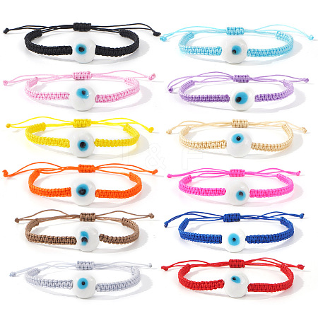 12Pcs 12 Colors Lampwork Evil Eye Round Beaded Braided Bead Bracelets KJ0725-28-1