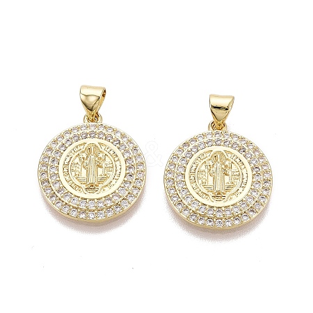 Religion Brass Micro Pave Clear Cubic Zirconia Pendants KK-N287-43G-02-1