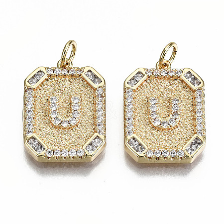 Brass Micro Pave Clear Cubic Zirconia Pendants KK-S356-234U-G-NF-1