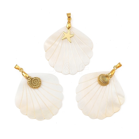 Natural Freshwater Shell Carved Pendants PALLOY-JF05825-1
