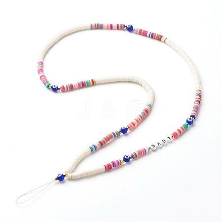 Acrylic Beads and Flat Round Eco-Friendly Handmade Polymer Clay Bead Mobile Straps HJEW-JM00551-1