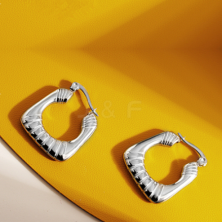 Non-Tarnish Stainless Steel Textured Thick Square Hoop Earring ZP5160-2-1