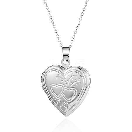 304 Stainless Steel Heart Openable Photo Locket Pendant Cable Chain Necklaces for Women WGFF668-03-1