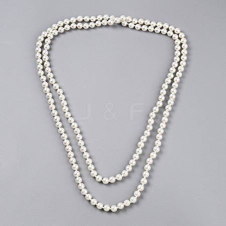 8.2MM Baking Paint Pearlized Glass Pearl Round Beaded Long Necklaces HY-T002-03B-1