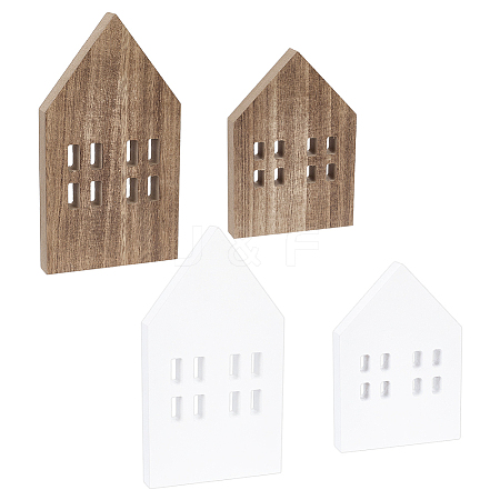 4Pcs 4 Styles Miniature Wood House Sculpture Display Decorations DJEW-GA0001-97-1