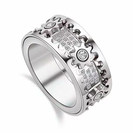 Gear Brass Micro Pave Clear Cubic Zirconia Rotatable Finger Rings FS-WGBD3BF-19-1