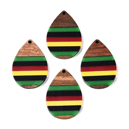 Jamaican Colour Epoxy Resin & Walnut Wood Pendants RESI-N039-122O-1