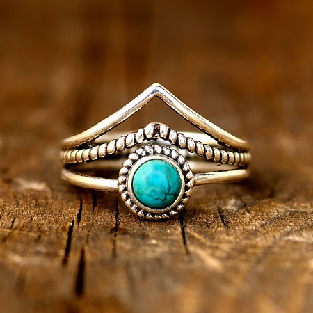 Alloy and Synthetic Turquoise Finger Rings FS-WG19095-01-1