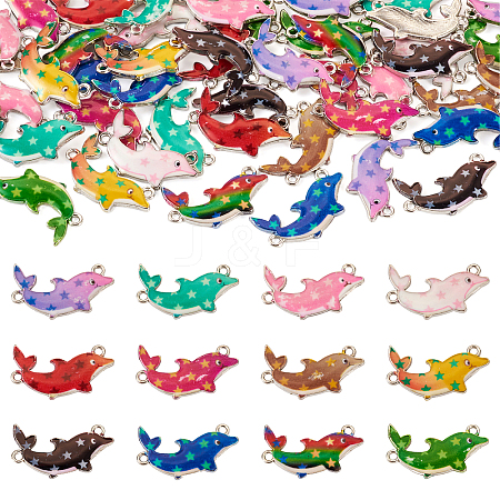 48Pcs 12 Colors Alloy Enamel Connector Charms ENAM-TA0001-60-1