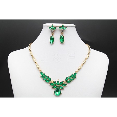 Horse Eye & Leaf & Teardrop Alloy Rhinestone Pendant Necklaces & Stud Dangle Earrings Sets FS-WG3720E-01-1
