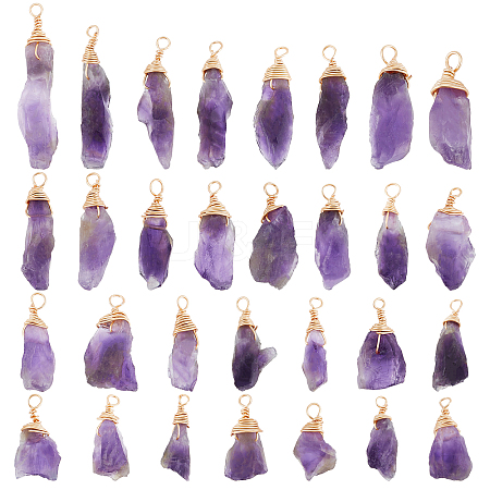 SUPERFINDINGS 30Pcs Raw Rough Natural Amethyst Pendants FIND-FH0004-86-1